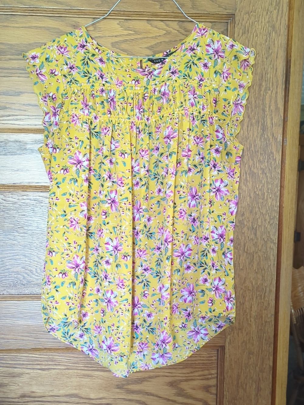 Zac & Rachel Yellow Floral Sleeveless Top with Pink Blooms Size S